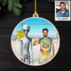 Personalized 1990s Area 51 Alien Wooden Ornament Custom Face in Funny Retro Vacation Pic, 90s Kitsch Christmas Gift