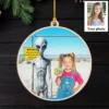Personalized 1990s Area 51 Alien Wooden Ornament Custom Face in Funny Retro Vacation Pic, 90s Kitsch Christmas Gift