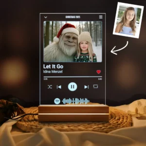 Personalized Yeti Christmas Spotify Plaque LED Light Custom Photo Lamp, Magical Keepsake