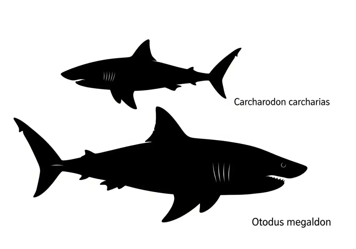 7 Reasons Why The Megalodon Was The Ultimate Apex Predator 4 Scientific silhouette comparison of Carcharodon carcharias vs Otodus megalodon, showing the robust body shape of the latter,