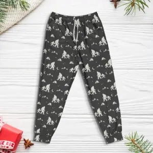 Funny Bigfoot Dad & Kid Camping Pajama Pants Outdoor Gift For Men, Husband, Family
