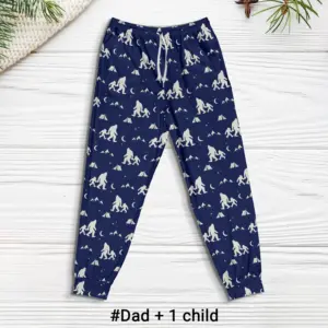 Funny Bigfoot Dad & Kid Camping Pajama Pants Outdoor Gift For Men, Husband, Family