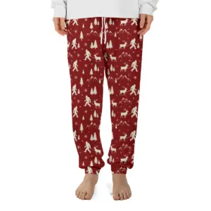 Nordic Bigfoot Reindeer Christmas Pajama Pants Funny Sasquatch Winter Camping Lounge Joggers