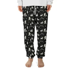 Nordic Bigfoot Reindeer Christmas Pajama Pants Funny Sasquatch Winter Camping Lounge Joggers