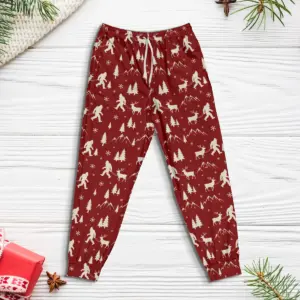 Nordic Bigfoot Reindeer Christmas Pajama Pants Funny Sasquatch Winter Camping Lounge Joggers