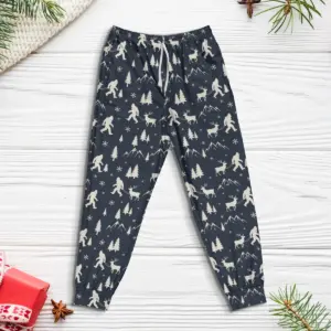 Nordic Bigfoot Reindeer Christmas Pajama Pants Funny Sasquatch Winter Camping Lounge Joggers