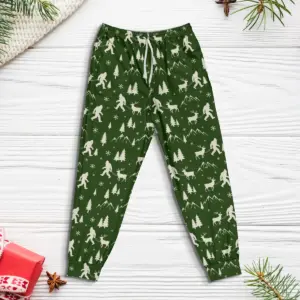 Nordic Bigfoot Reindeer Christmas Pajama Pants Funny Sasquatch Winter Camping Lounge Joggers