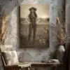 Personalized 1880s Jackalope Canvas Custom Face Old West Art, Mythical Cowboy & Cowgirl Cozy Wall Decor