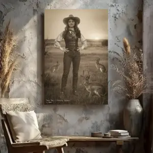 Personalized 1880s Jackalope Canvas | Custom Face Old West Art, Mythical Cowboy & Cowgirl Cozy Wall Decor 18 Personalized 1880s Jackalope Canvas Custom Face Old West Art, Mythical Cowboy & Cowgirl Cozy Wall Decor