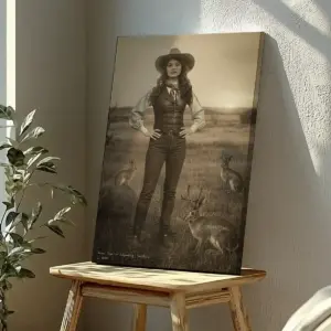 Personalized 1880s Jackalope Canvas | Custom Face Old West Art, Mythical Cowboy & Cowgirl Cozy Wall Decor 19 Personalized 1880s Jackalope Canvas Custom Face Old West Art, Mythical Cowboy & Cowgirl Cozy Wall Decor