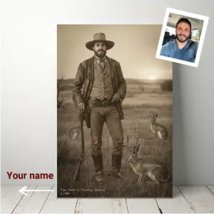 Personalized 1880s Jackalope Canvas | Custom Face Old West Art, Mythical Cowboy & Cowgirl Cozy Wall Decor 20 Personalized 1880s Jackalope Canvas Custom Face Old West Art, Mythical Cowboy & Cowgirl Cozy Wall Decor