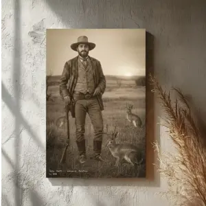 Personalized 1880s Jackalope Canvas | Custom Face Old West Art, Mythical Cowboy & Cowgirl Cozy Wall Decor 22 Personalized 1880s Jackalope Canvas Custom Face Old West Art, Mythical Cowboy & Cowgirl Cozy Wall Decor