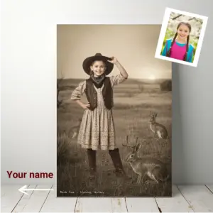 Personalized 1880s Jackalope Canvas | Custom Face Old West Art, Mythical Cowboy & Cowgirl Cozy Wall Decor 24 Personalized 1880s Jackalope Canvas Custom Face Old West Art, Mythical Cowboy & Cowgirl Cozy Wall Decor