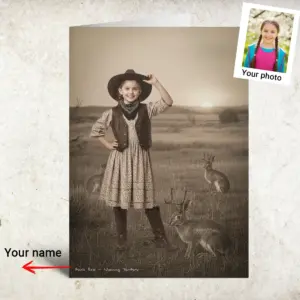 Personalized 1880s Jackalope Card Custom Face Old West, Mythical Cowboy & Cowgirl Greeting Card