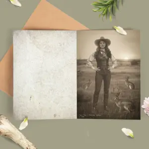 Personalized 1880s Jackalope Card Custom Face Old West, Mythical Cowboy & Cowgirl Greeting Card