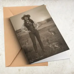 Personalized 1880s Jackalope Card Custom Face Old West, Mythical Cowboy & Cowgirl Greeting Card
