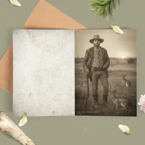 Personalized 1880s Jackalope Card Custom Face Old West, Mythical Cowboy & Cowgirl Greeting Card