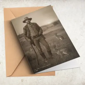 Personalized 1880s Jackalope Card Custom Face Old West, Mythical Cowboy & Cowgirl Greeting Card