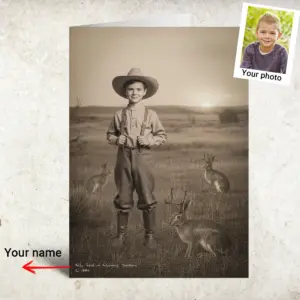 Personalized 1880s Jackalope Card Custom Face Old West, Mythical Cowboy & Cowgirl Greeting Card