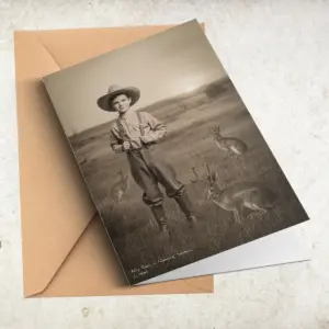 Personalized 1880s Jackalope Card Custom Face Old West, Mythical Cowboy & Cowgirl Greeting Card