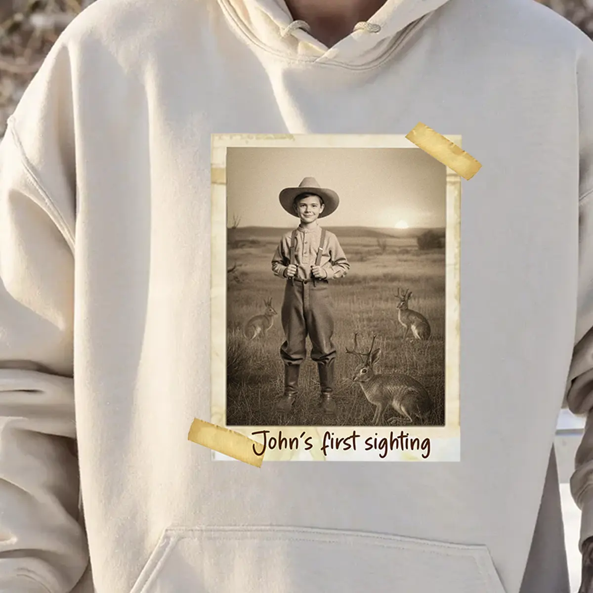 Personalized 1880s Jackalope Hoodie | Custom Face Old West, Mythical Cowboy & Cowgirl Hooded Sweatshirt 11 Personalized 1880s Jackalope Hoodie Custom Face Old West, Mythical Cowboy & Cowgirl Hooded Sweatshirt