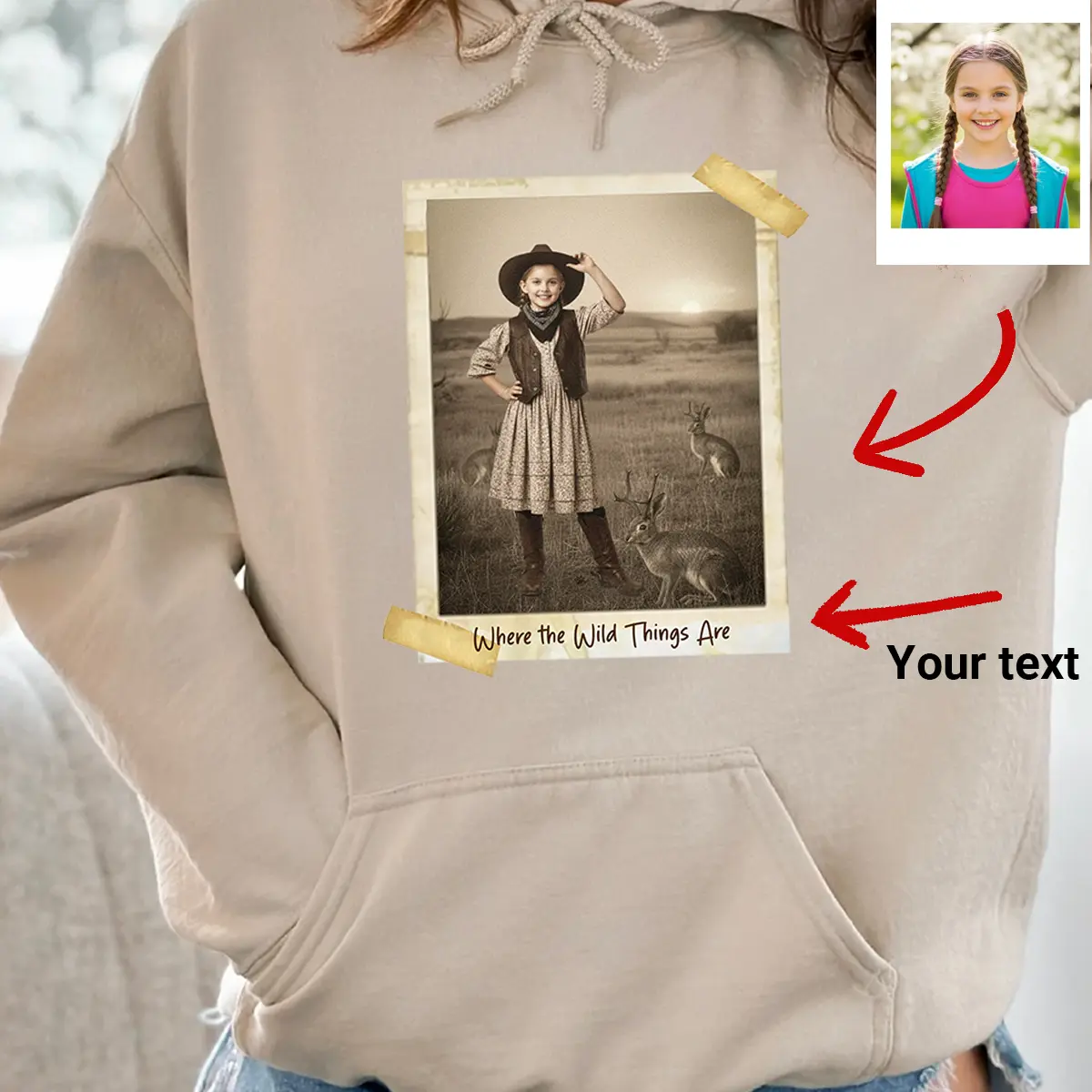 Personalized 1880s Jackalope Hoodie | Custom Face Old West, Mythical Cowboy & Cowgirl Hooded Sweatshirt 7 Personalized 1880s Jackalope Hoodie Custom Face Old West, Mythical Cowboy & Cowgirl Hooded Sweatshirt