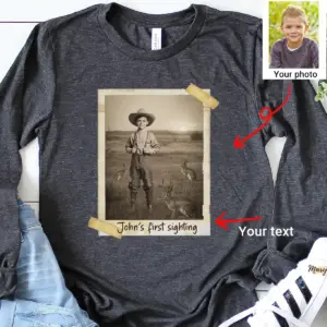 Personalized 1880s Jackalope Long Sleeve Tee Custom Face Old West, Mythical Cowboy & Cowgirl Crewneck