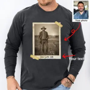 Personalized 1880s Jackalope Long Sleeve Tee Custom Face Old West, Mythical Cowboy & Cowgirl Crewneck