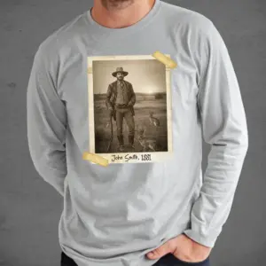 Personalized 1880s Jackalope Long Sleeve Tee Custom Face Old West, Mythical Cowboy & Cowgirl Crewneck