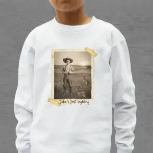 Personalized 1880s Jackalope Long Sleeve Tee Custom Face Old West, Mythical Cowboy & Cowgirl Crewneck