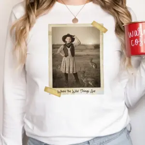 Personalized 1880s Jackalope Long Sleeve Tee Custom Face Old West, Mythical Cowboy & Cowgirl Crewneck