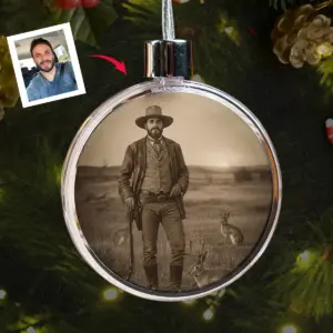 Personalized 1880s Jackalope Ornament Custom Face Old West, Mythical Cowboy & Cowgirl Gift Decor