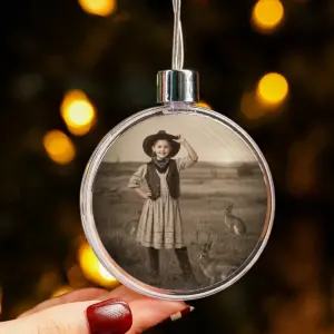 Personalized 1880s Jackalope Ornament Custom Face Old West, Mythical Cowboy & Cowgirl Gift Decor