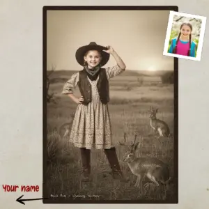 Personalized 1880s Jackalope Portrait Poster Custom Old West Art, Mythical Cowboy & Cowgirl