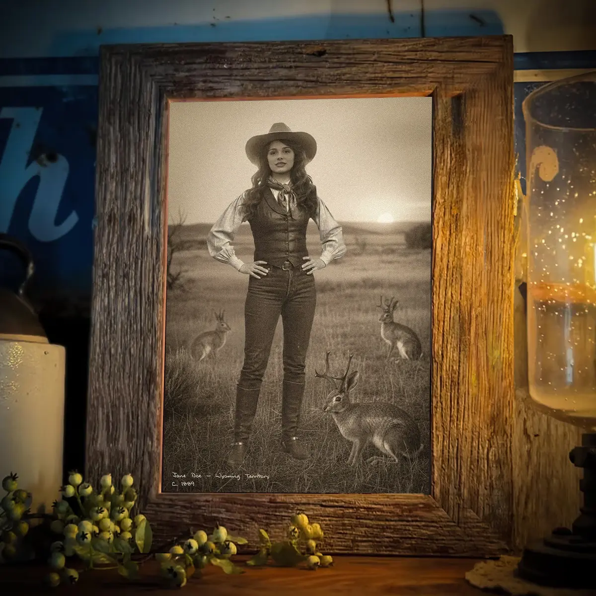 Personalized 1880s Jackalope Portrait Poster | Custom Old West Art, Mythical Cowboy & Cowgirl Wall Decor 10 Personalized 1880s Jackalope Portrait Poster Custom Old West Art, Mythical Cowboy & Cowgirl