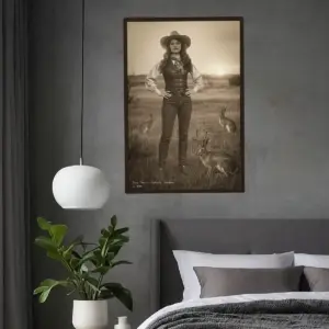 Personalized 1880s Jackalope Portrait Poster Custom Old West Art, Mythical Cowboy & Cowgirl