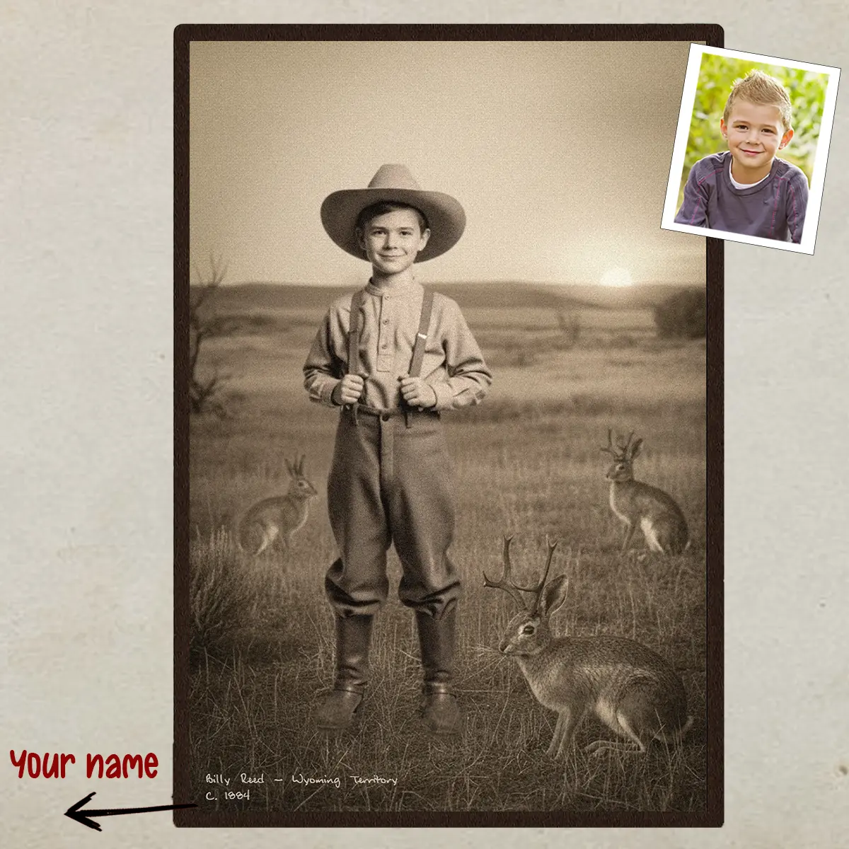 Personalized 1880s Jackalope Portrait Poster | Custom Old West Art, Mythical Cowboy & Cowgirl Wall Decor 13 Personalized 1880s Jackalope Portrait Poster Custom Old West Art, Mythical Cowboy & Cowgirl