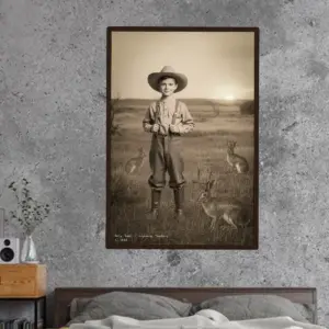 Personalized 1880s Jackalope Portrait Poster Custom Old West Art, Mythical Cowboy & Cowgirl
