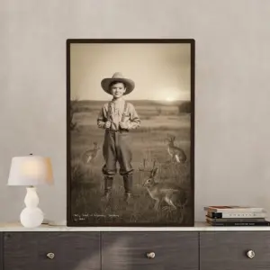 Personalized 1880s Jackalope Portrait Poster Custom Old West Art, Mythical Cowboy & Cowgirl