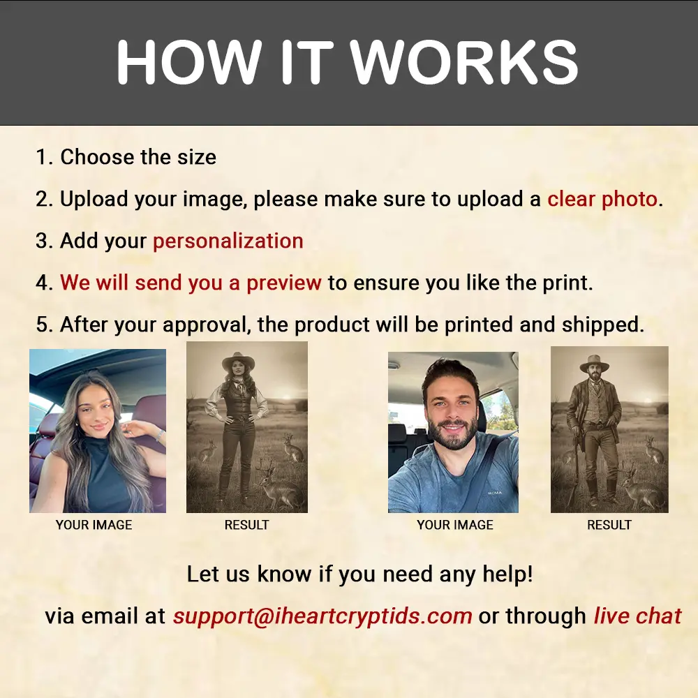 Personalized 1880s Jackalope Portrait Poster | Custom Old West Art, Mythical Cowboy & Cowgirl Wall Decor 17 Personalized 1880s Jackalope Portrait Poster Custom Old West Art, Mythical Cowboy & Cowgirl