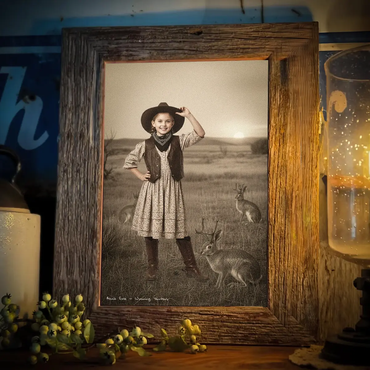 Personalized 1880s Jackalope Portrait Poster | Custom Old West Art, Mythical Cowboy & Cowgirl Wall Decor 2 Personalized 1880s Jackalope Portrait Poster Custom Old West Art, Mythical Cowboy & Cowgirl