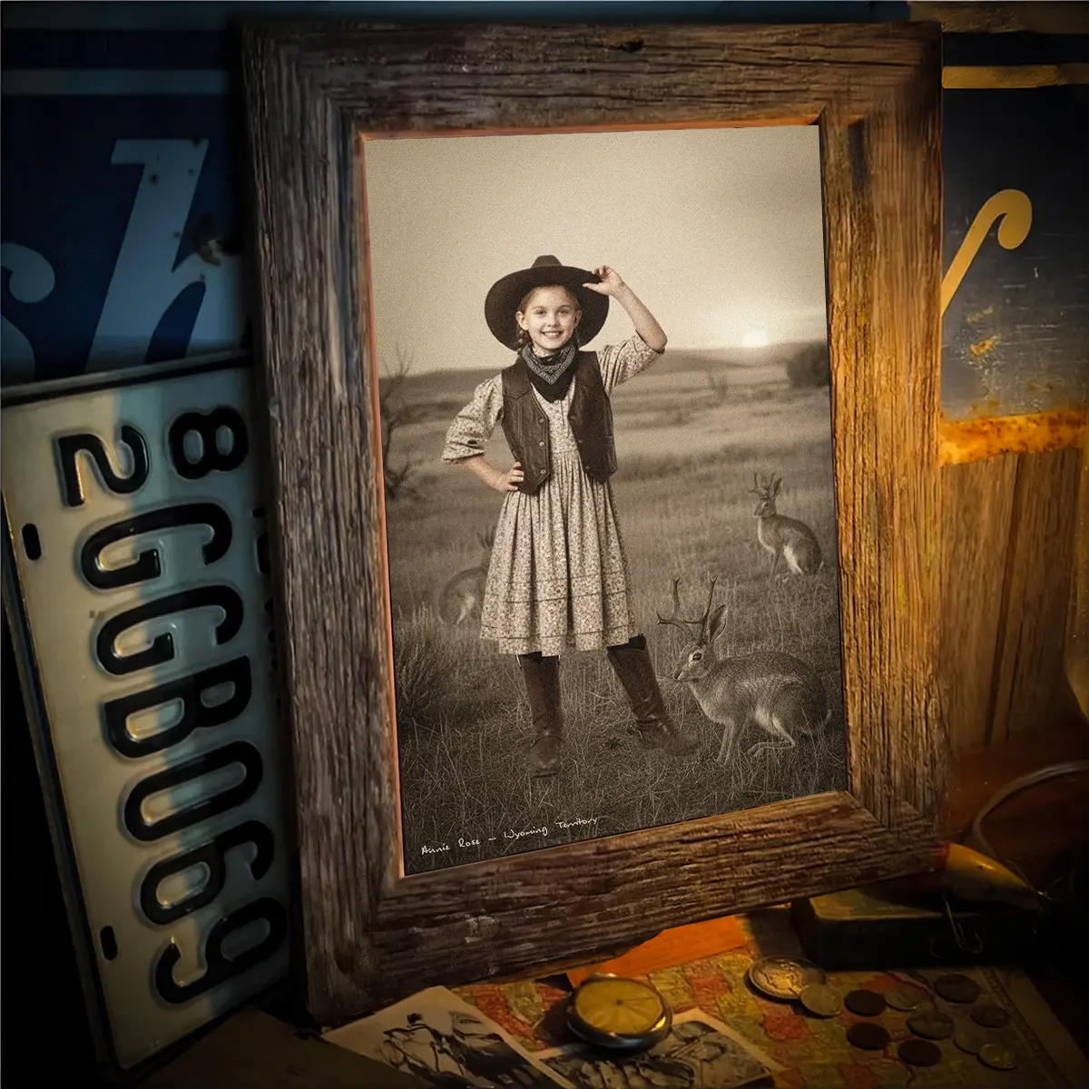 Personalized 1880s Jackalope Portrait Poster | Custom Old West Art, Mythical Cowboy & Cowgirl Wall Decor 3 Personalized 1880s Jackalope Portrait Poster Custom Old West Art, Mythical Cowboy & Cowgirl