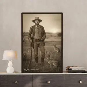 Personalized 1880s Jackalope Portrait Poster Custom Old West Art, Mythical Cowboy & Cowgirl