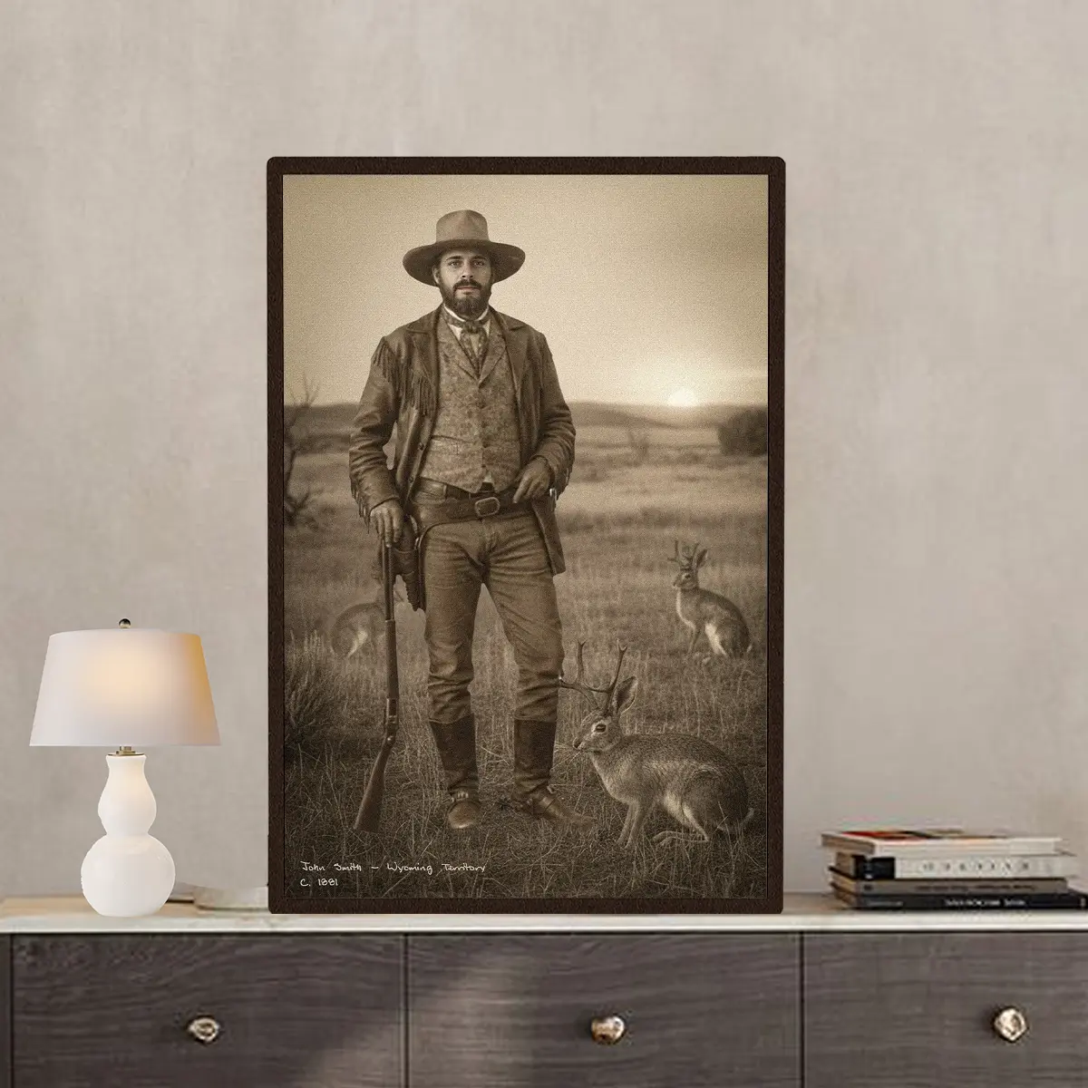Personalized 1880s Jackalope Portrait Poster | Custom Old West Art, Mythical Cowboy & Cowgirl Wall Decor 6 Personalized 1880s Jackalope Portrait Poster Custom Old West Art, Mythical Cowboy & Cowgirl