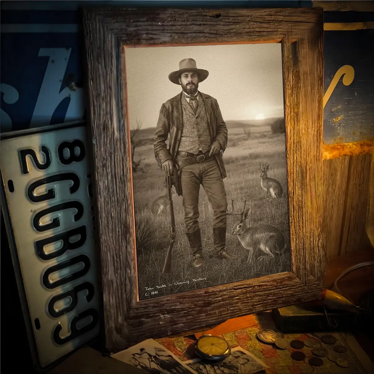 Personalized 1880s Jackalope Portrait Poster | Custom Old West Art, Mythical Cowboy & Cowgirl Wall Decor 8 Personalized 1880s Jackalope Portrait Poster Custom Old West Art, Mythical Cowboy & Cowgirl