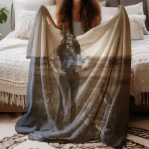 Personalized 1880s Jackalope Sherpa Blanket Custom Face Old West, Mythical Cowboy & Cowgirl Cozy