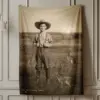 Personalized 1880s Jackalope Sherpa Blanket Custom Face Old West, Mythical Cowboy & Cowgirl Cozy