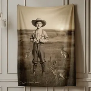 Personalized 1880s Jackalope Sherpa Blanket Custom Face Old West, Mythical Cowboy & Cowgirl Cozy