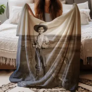 Personalized 1880s Jackalope Sherpa Blanket Custom Face Old West, Mythical Cowboy & Cowgirl Cozy