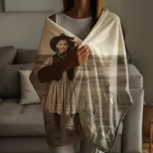 Personalized 1880s Jackalope Sherpa Blanket Custom Face Old West, Mythical Cowboy & Cowgirl Cozy